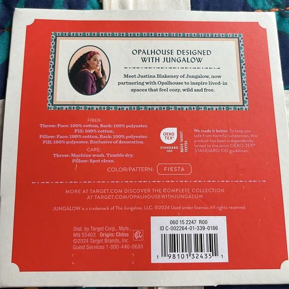 Opalhouse Throw Blanket & Pillow Set Blue Fiesta Jungle Print Tassel - Picture 7 of 8